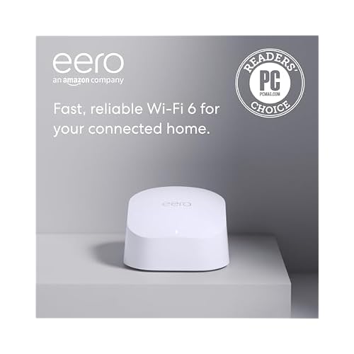 Amazon eero 6 mesh wifi router - Supports internet plans up to 900 Mbps, Coverage up to 1,500 sq. ft., Connect 75+ devices, 1-pack