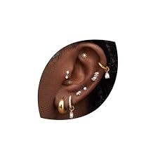Hypoallergenic Earrings Stacks for Women - 14K Gold Plated Silver Flat Back Stud Earrings Stud Hoop Cartilage Earring Set Stainless Steel Flatback Stud Earring with CZ Charms