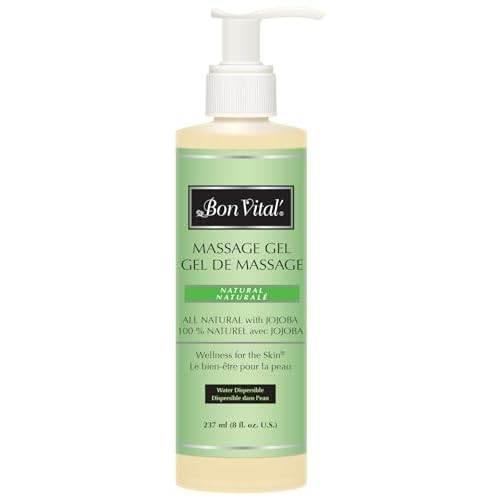 Bon Vital Naturale Massage Gel, 8 oz Bottle with Pump, Hypoallergenic & Paraben-Free, Natural Massage Lotion Alternative with Botanical Extracts, Lightweight & Non-Greasy Formula, for Sensitive Skin