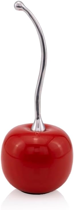 Modern Day Accents 5131 Cereza Decorative Cherry Sculpture Cast Aluminum Cherry Accent with High-Gloss Enamel Finish, Removable Metal Stem, Felted Base, Available in 2 Sizes & 2 Red Finishes