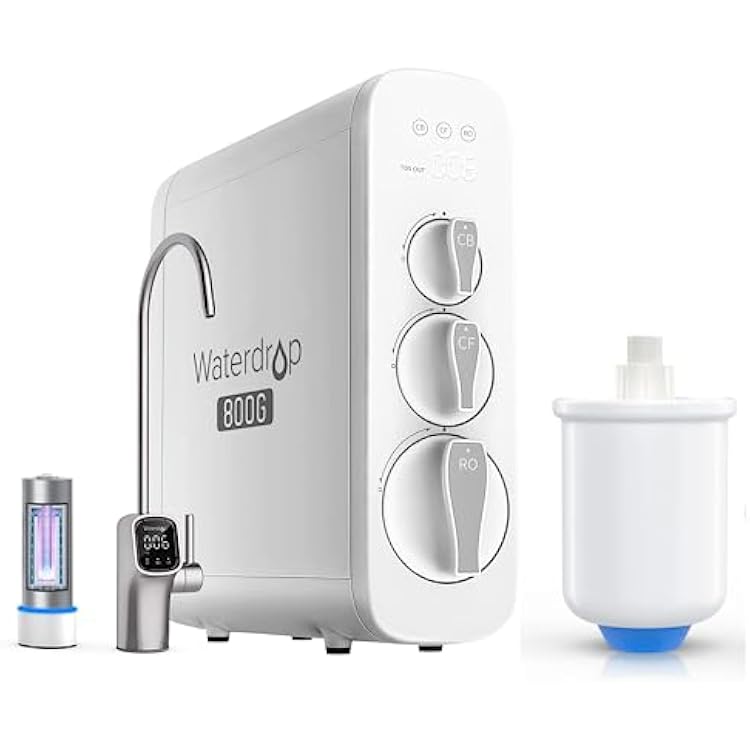 Waterdrop G3P800 Reverse Osmosis System with WD-PMT Small Pressure Tank, 800 GPD Fast Flow, NSFANSI 58 & 372 Certified, 3:1 Pure to Drain, Bundle