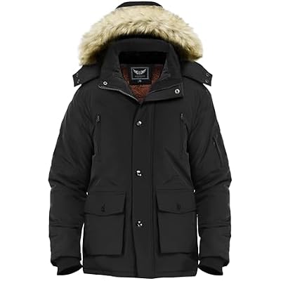 Mens Winter Thicken Coat Warm Faux Fur Lined Padded Puffer Parka Jacket with Removable Hood