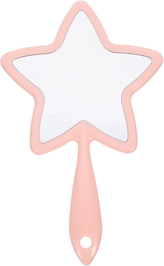 Handheld Cosmetic Mirror with Five-Pointed Star Plastic Handle