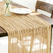LINXTAR Beige Cheesecloth Table Runner 120 Inches 10Ft Gauze Summer Boho Table Runner for Wedding Tea Party Baby Shower Bridal Birthday Home Decoration