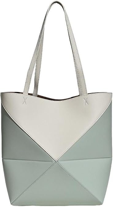 Genuine Leather Tote Bag for Women,Foldable Geometric Work Handbag,Puzzle Large Capacity Bags for Commuting