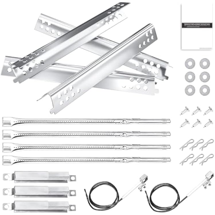 Hisencn Grill Replacement Parts for Charbroil Advantage Series 4 Burner 463344116, 466344116 Gas Grill, 14 38 Grill Burners Tube,15 12 Heat Plate Tent Shield,Adjustable Carryover Tube,G361-0003-W1