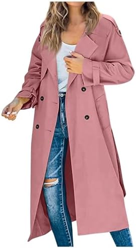 Womens Trench Coat Double Breasted Long Trench Coats 2025 Fall Windproof Classic Lapel Overcoat with Belt