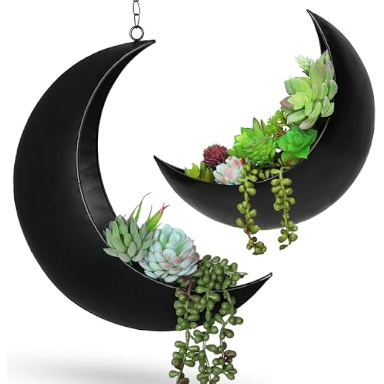 Moon Planter Bundle: Hanging & Wall Planters - Unique Boho Decor for Succulents, Air Plants, Cacti - Gifts for Women, Birthdays, Mothers Day - Witchy, Hippie, Plant Lover Gifts