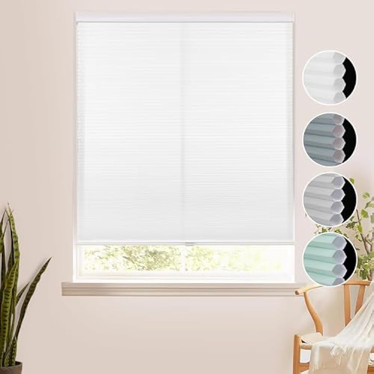 Homebox Cordless Cellular Shades for Home Office, Thermal Insulated Lighting Filtering Room Darkening Window Blinds, Honeycomb Shades for Windows White 24 W48 H