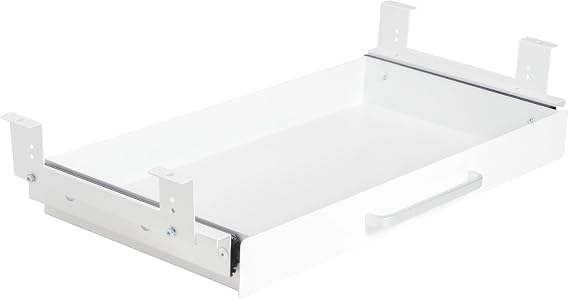 54cm Under Desk Metal Drawer White, Under Counter Mounted, Pull Out