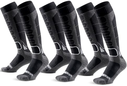 Merino Wool Ski Socks for Men, Women & Youth - Over-the-Calf Full Cushion Thermal Snowboard Socks, Winter Performance