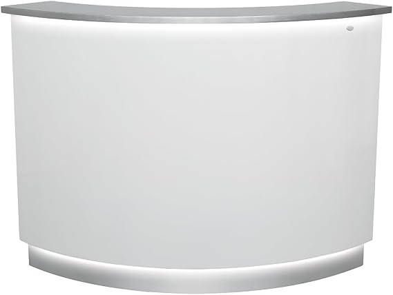 Dir LED Illuminated Curved Reception Desk, Reception Area Counter Janus Round, White Silver
