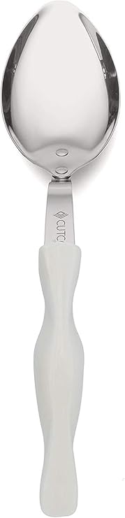 CUTCO Model 1712 Basting Spoon with White "Pearl" handle in factory fresh plastic bag.