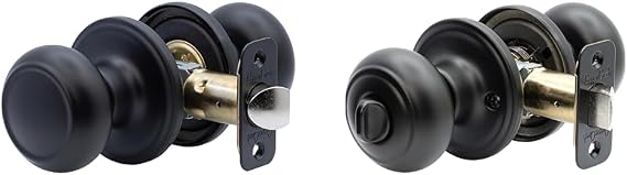 Copper Creek Black Colonial Door Knobs Bundle - 1 Pack Round Passage & Privacy Locking Knobs, Fits Standard Doors