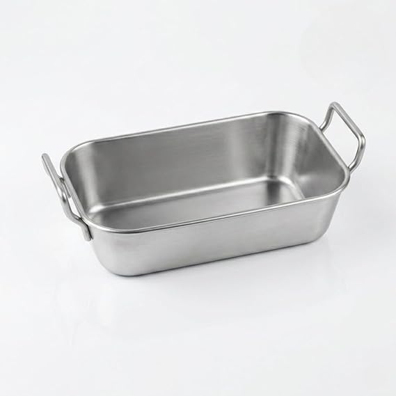 MallArt® Paslanmaz Çelik Kulplu Sunum Kasesi - Atıştırmalık, Sosluk ve Servis Kabı - Mat Altın & Gümüş Renk Seçenekleri (Dikdörtgen Gümüş)
