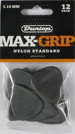 JIM DUNLOP Max Grip Nylon Guitar Pick, Black, 1.14mm, Pack of 12