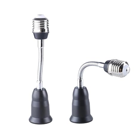 E26/E27 Light Socket Extender Adapter, 25cm/9.8 inch Light Bulb Extension,E26 to E26 Flexible Extension,360 Bendable Adjustable Standard E26/E27 Bulb Screw Base Extender Adapte,Black(2 Pack)