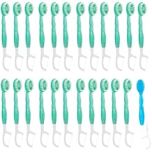 Mini Disposable Toothbrushes with Toothpaste 5 in 1 Portable Individually Wrapped Travel Toothbrush with Toothpaste + Tongue Scraper + Picks+Floss Travel Case (Green Plum Tea, 10)
