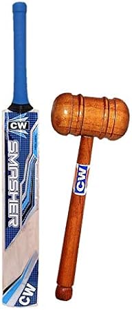 CW Smasher Blue Kashmir Willow Cricket Bat Full Size Leather Ball Short Handle Bat with Knocking Mallet & Free Cover