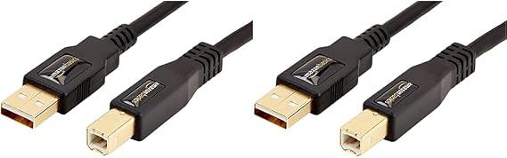 AmazonBasics USB 2.0 Printer Cable - A-Male to B-Male Cord - 10 Feet (3 Meters) & USB 2.0 Printer Cable - A-Male to B-Male Cord - 6 Feet (1.8 Meters), Black