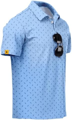 ZITY Mens Golf Polo Shirts Short Sleeve UPF 50 Performance Moisture Wicking Print Pattern Casual Collared Golf Shirt for Men