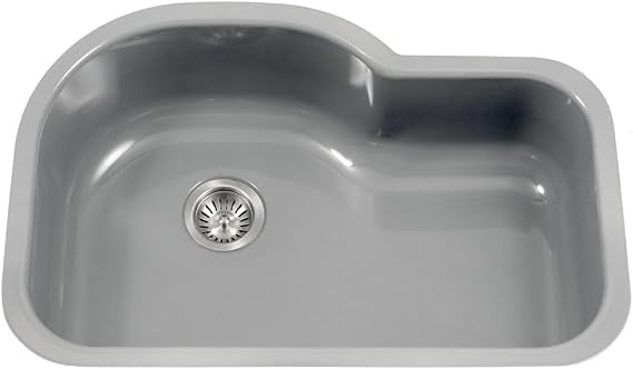 Houzer Porcela Slate Porcelain Enamel Steel Kitchen Sink: 31 Inch Undermount Single Bowl Offset Sink, Durable & Versatile, Essential for Home & Apartment: PCH-3700 SL