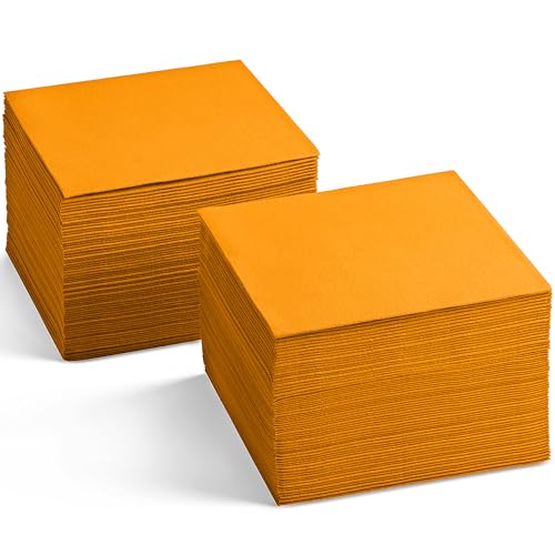 Disposable Linen-Feel Orange Napkins, 6.5 x 6.5 Paper Napkins For Wedding, Party, Dinner Or Holiday 100 Pack
