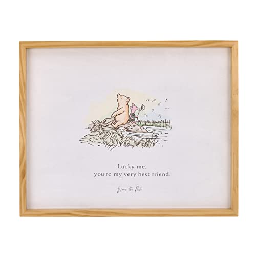 NoJo Disney Winnie The Pooh - Classic Pooh Lucky Me, Youre My Very Best Friend with Piglet Natural Pine Wood Framed Art Canvas Wall Decor