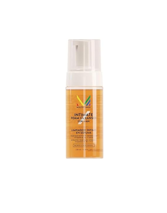 No Rinse Intimate Foam Cleanser for Men pH Balanced Vanilla Scent Gentle Daily Hygiene Hydrating with Essential Vitamins Pre Intimacy Post Workout Paraben Free Alcohol Free Fresh Feeling 3.4 fl oz