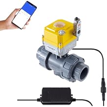 Smart electric valve 3/4 inch PVC joint ball valve Tuya APP smart wifi water shut-off valve DC24V AC110V-230V power adapter and power-off return setting. Timing water valve DN20MM