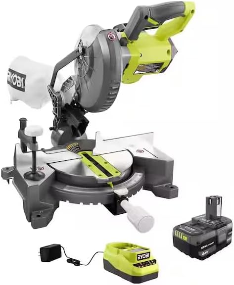 RYOBI 18V ONE+ Cordless 7-1/4 in. Compound Miter Saw with 4.0 Ah Lithium-Ion Battery and 18V Charger