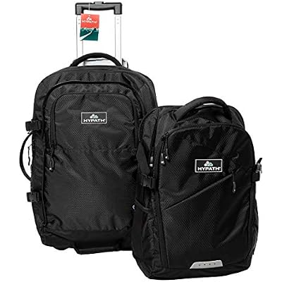 2-in-1 Convertible Travel Bag - Use as Backpack with Wheels, Wheeled Carry On, or Stacked Rolling Luggage -  with Detachable Daypack - New Upgrades Here Black