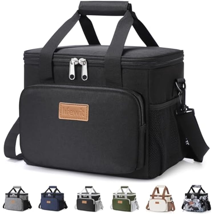 Lifewit Medium Lunch Bag, Insulated Lunch Box, Soft Cooler Cooling Tote for Adult Men Women, Black 12-Can 9L