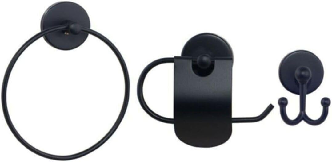 Bathroom Accessory Set Round Towel Holder Toilet Paper Holder with Lid Set of 3 Black