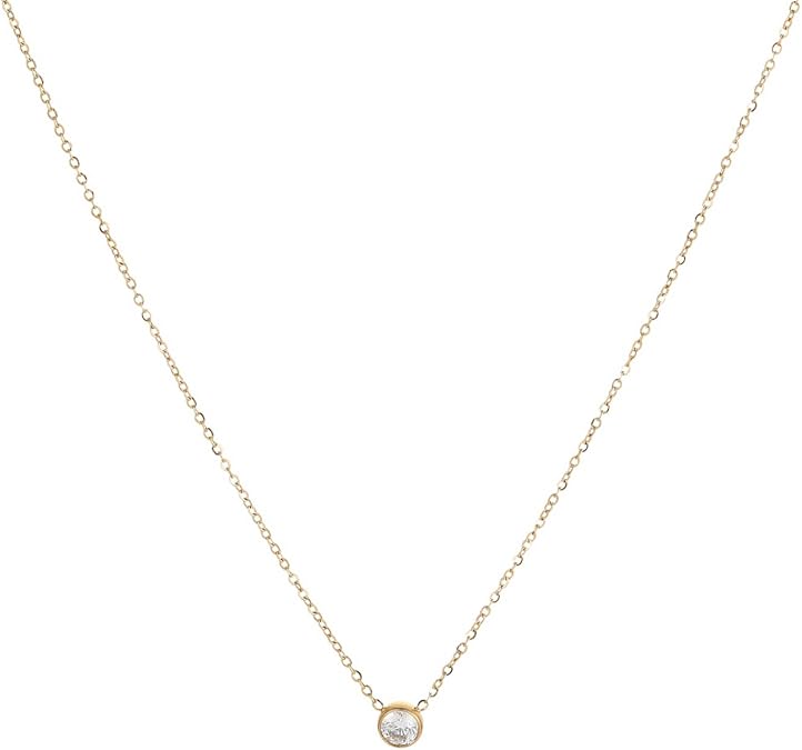 Simple Gold Diamond Necklace: 18K Gold Plated Dainty Diamond Look Pendant Necklace Sparkly - Single CZ Exquisite Gifts for Women Mothers Day