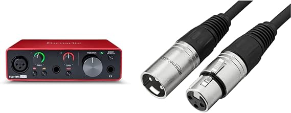 Focusrite Scarlett Solo (3rd Gen) USB Audio Interface with Pro Tools | First & Amazon Basics XLR Male to Female Microphone Cable - 6 Feet, Black