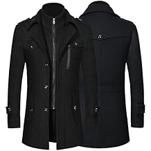QWENTMTNTY Mens Full Zip Up Wool Pea Coats Winter Single Breasted Trench Coat Short Casual Business Slim Fit Peacoat Jackets