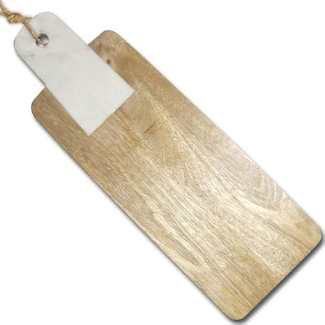 Sassafras Rectangular Mango Wood & White Marble Cheese & Bread Board