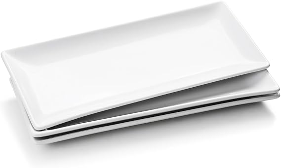 Serving Platters Set of 3, Large Serving Trays 14 inch, White Serving Plates, Ceramic Rectangle Plate, Long Platter for Cake, Sushi, Steak, Dessert, Buffet
