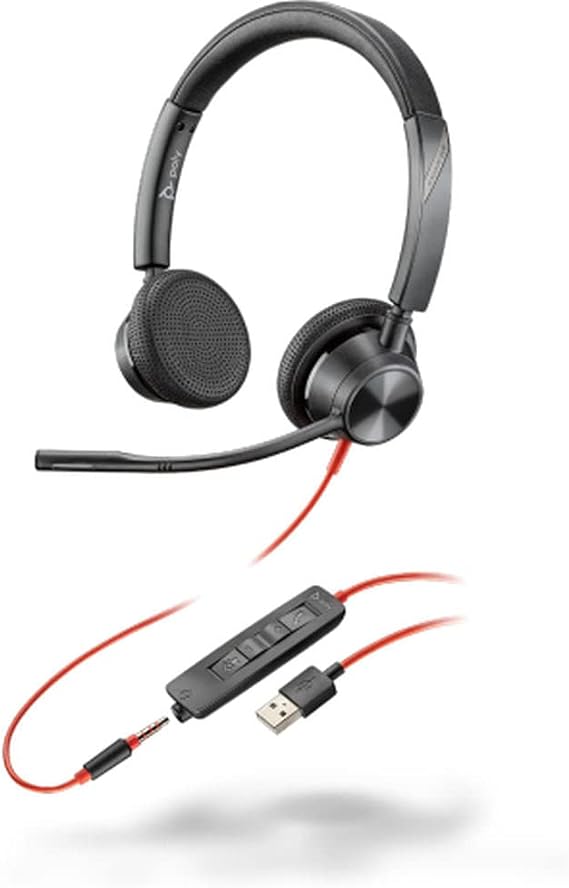 Plantronics - Blackwire 3325 Wired Stereo Headset with Boom Mic (Poly) - Connect to PC/Mac via USB-A or mobile/tablet via 3.5 mm connector - Works with Teams, Zoom & more