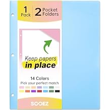Sooez 2-Pocket Folders, Plastic Folders with Pockets 3 Hole Punched, 1 Pack Pockets Folder for 3 Ring Binder with Labels, Heavy Duty Binder Folder for Document, Letter Size File Folder,Smoky Blue