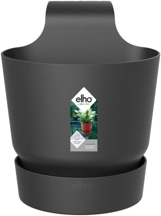Elho Flower Pot, Plastic Regenerated Polypropylene, Living Black, 25,07 x H 23,73 cm