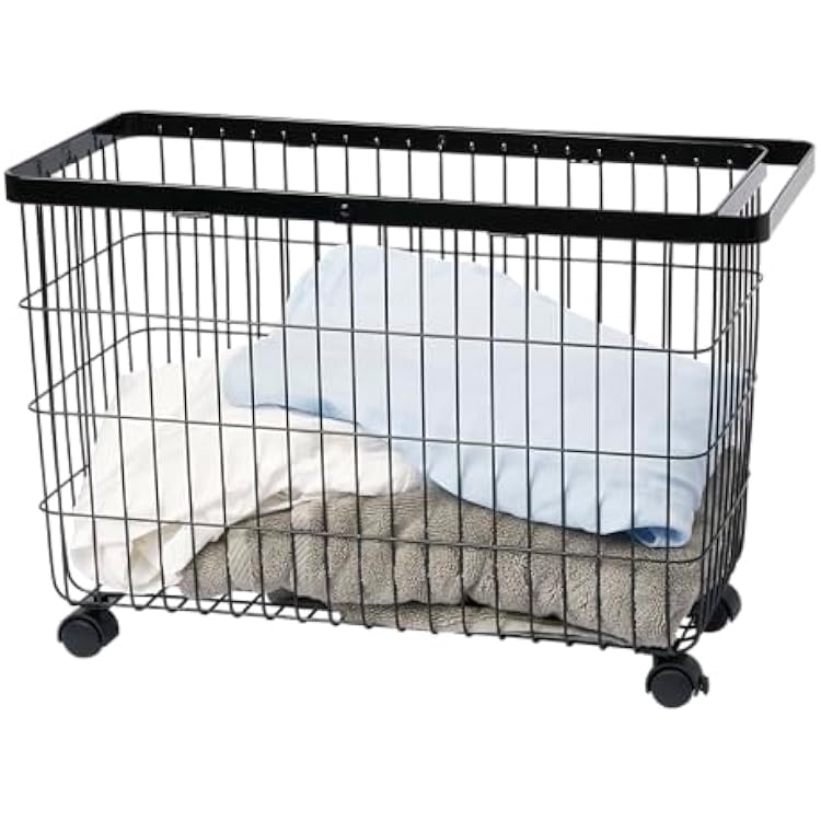 Yamazaki Home Tower Small Rolling Laundry Basket Metal Hamper Cart With Wheels And Handle, 14.8 - Steel - 9.8 Gallons, 35 Liters