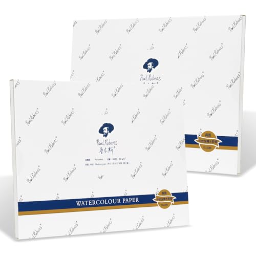 2 Pack Paul Rubens Artist Quality Watercolor Paper, Painting Paper Acid-Free Cold Pressed 7.87 x 5.43, 100% Cotton 300gsm 40 Sheets, Art Supplies Watercolor Drawing for Beginners, Artists
