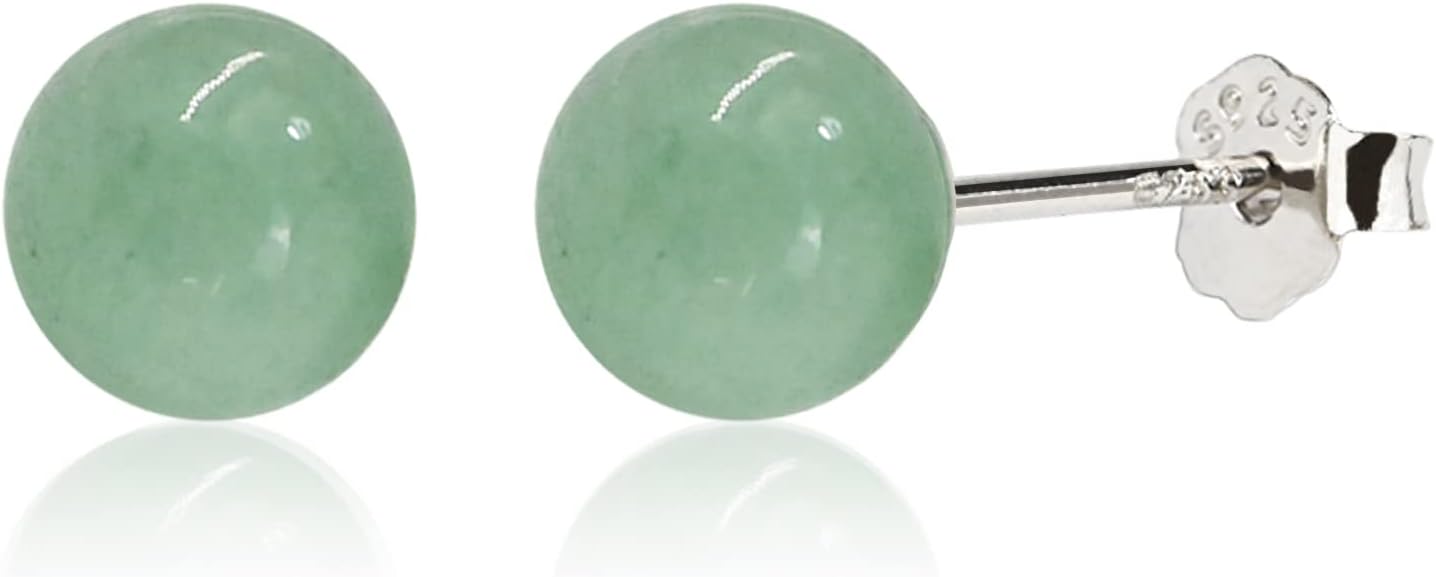 Jade Earrings Studs, Green Jade Earrings for Women, 925 Sterling Silver Stud Earrings for Sensitive Ears, Green Jewelry for Women & Men