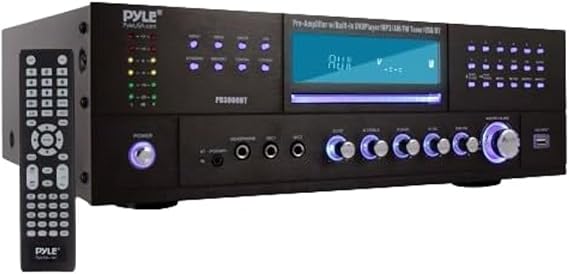 Ev Sineması Bluetooth Amplifikatör Alıcısı - 4 Kanal 3000 Watt Stereo Hoparlör Ev Ses Amplifikatörü Alıcısı Radyo, USB, 2 Mikrofon w/Echo, CD DVD Oynatıcı, LCD, Raf Montajlı - Pyle PD3000BT.5