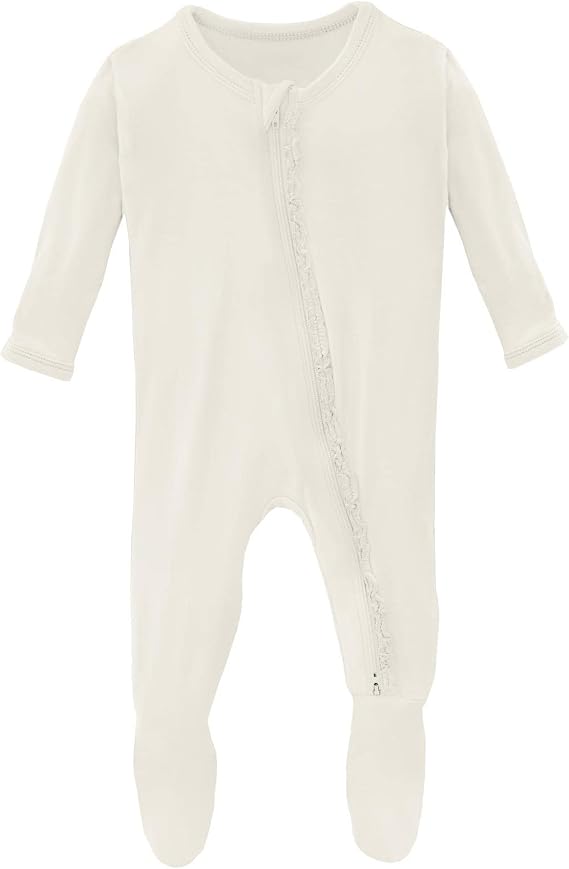 KicKee Pants Solid Muffin Ruffle Footie with Zipper, Soft Sleepwear, One-Piece Girl Clothes
