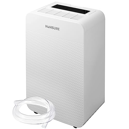 HUMSURE 4500 Sq. Ft Dehumidifier for Basements, 70 Pints Moisture Removal, Auto Shut-off, White, 2 Speeds, 5 L Tank, 3.6 kW, 4500 Sq. Ft Coverage