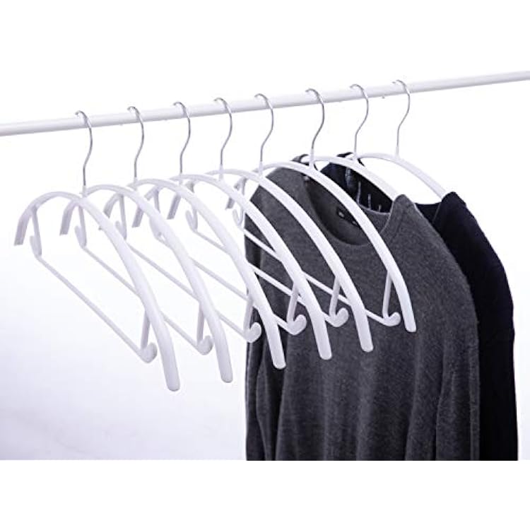 16.5 Inch Pack of 20 White No Shoulder Bumps Non-Slip Rubber Coating Contour Metal Hangers, Sweater Hanger, Suit Hanger with Pants Bar