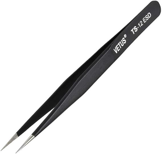 Vetus TS-12 ESD Black Anti Static Tweezers Stainless Steel Precision Tweezers for Cell Phone Motherboard Repair Tools